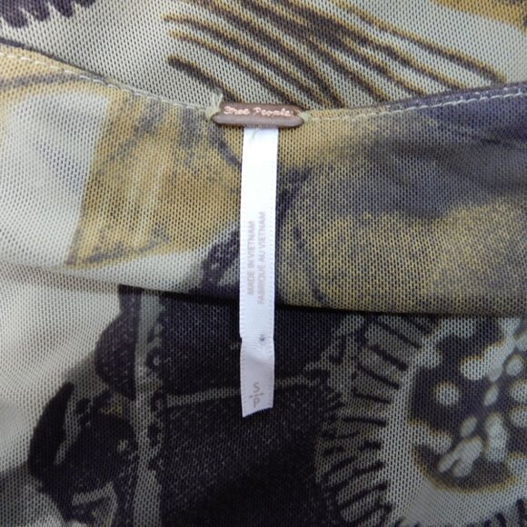 FREE PEOPLE Supernova Long Sleeve Crop Top Size S Stretchy Mesh Floral Moss NEW - Picture 4 of 9